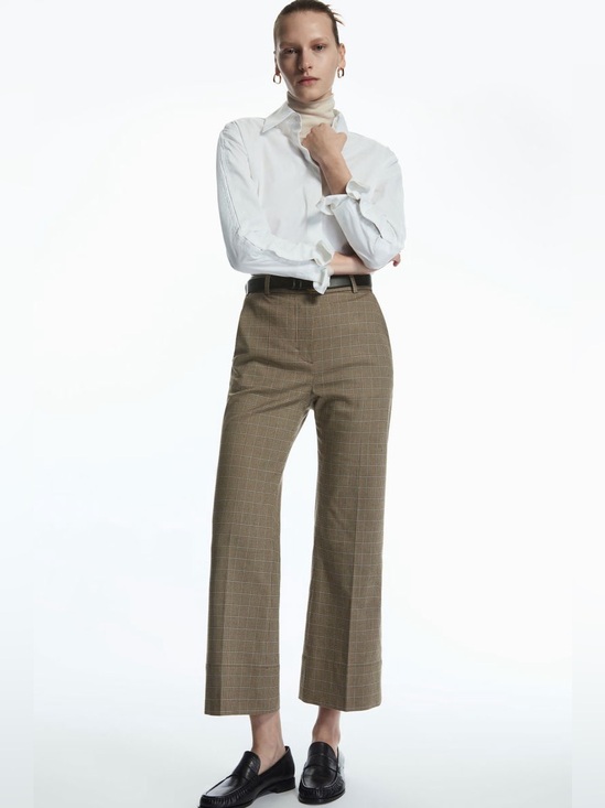 COS Pants - COS NWT Checked Flare Trousers Bottoms High-Rise Ankle Crop Plaid Print